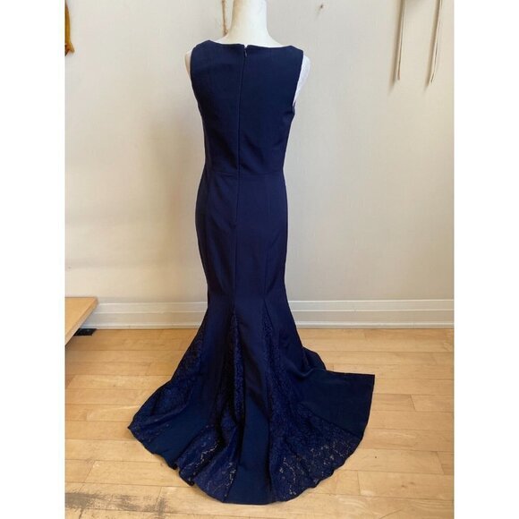 ELIZA J. BNWOT Womens V-Neck Lace Detail Sz 6 Full Length Formal Dress Navy Blue - Picture 6 of 10